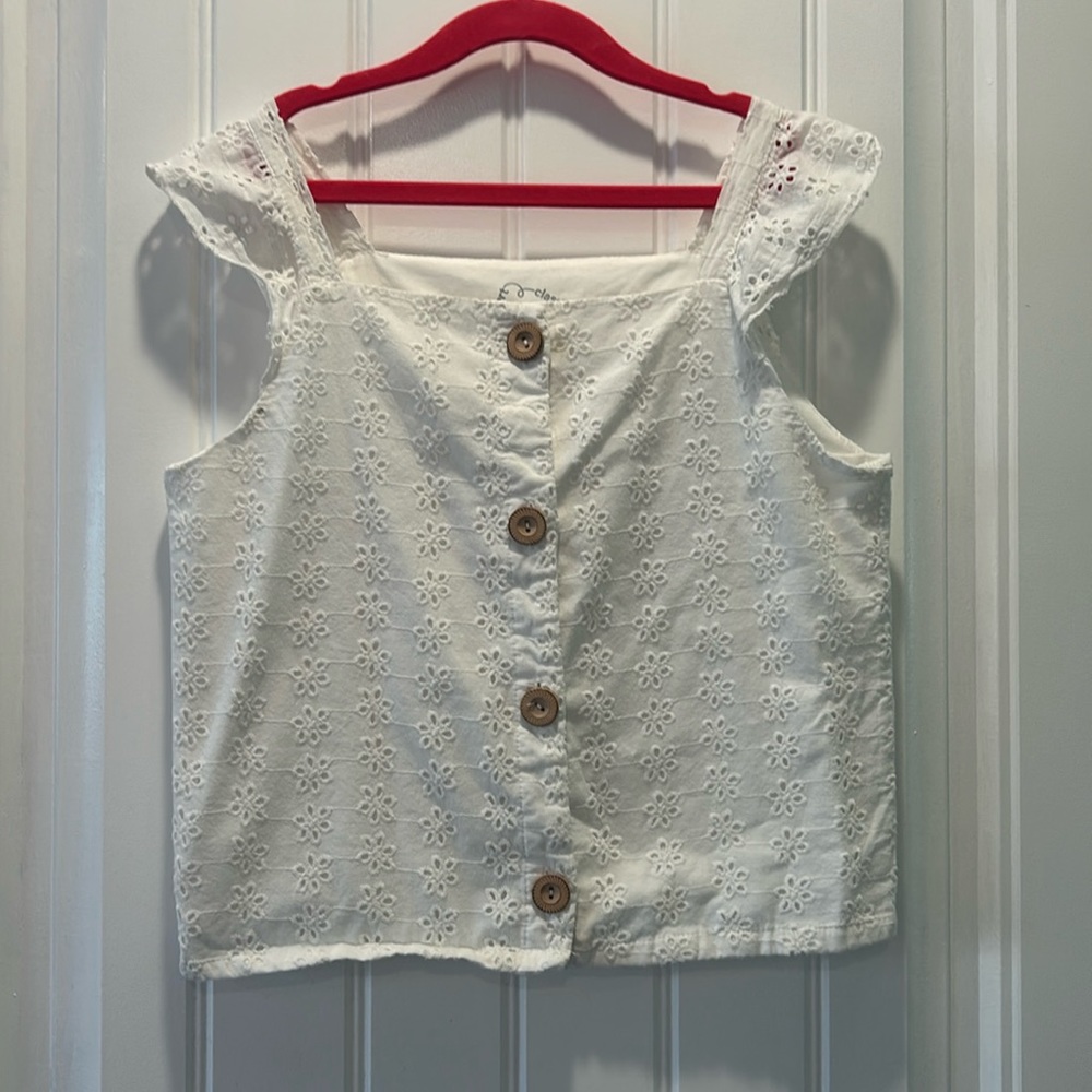 Girls' Ruffle Button-Front Short Sleeve T-Shirt Art Class White